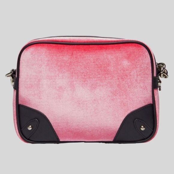 Juicy Couture Hollyhock Candy Pink Velour & Black Faux Leather Crossbody Bag - Picture 7 of 15